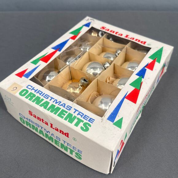 18 VTG Santa Land Silver Gold Glass Christmas Tree Ornaments USA 70s Retro Glam - Picture 14 of 16